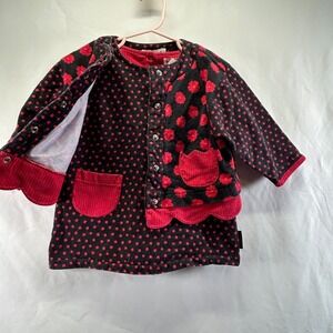 Vintage Gymboree Rainbow Tag Jumper Dress & Jacket Set Black Red Cotton Size S